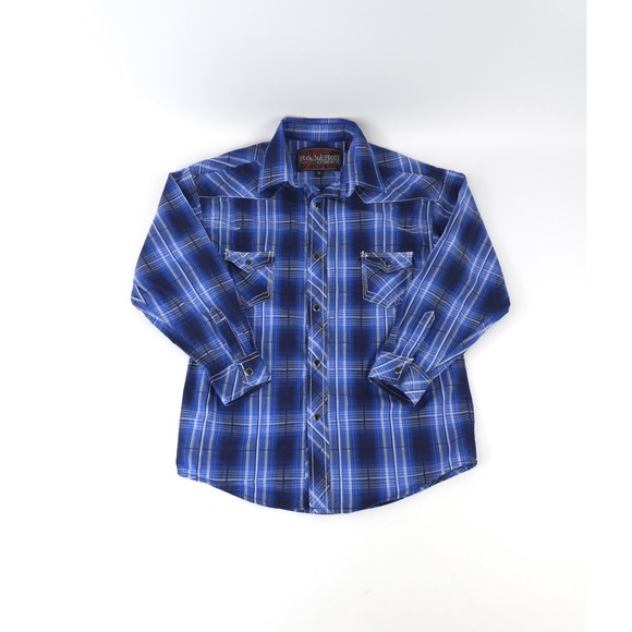 Rock And Roll Cowboy Other - Rock & Roll Cowboy size M Boys Blue Plaid Pearl Snap Long Sleeve Western Shirt
